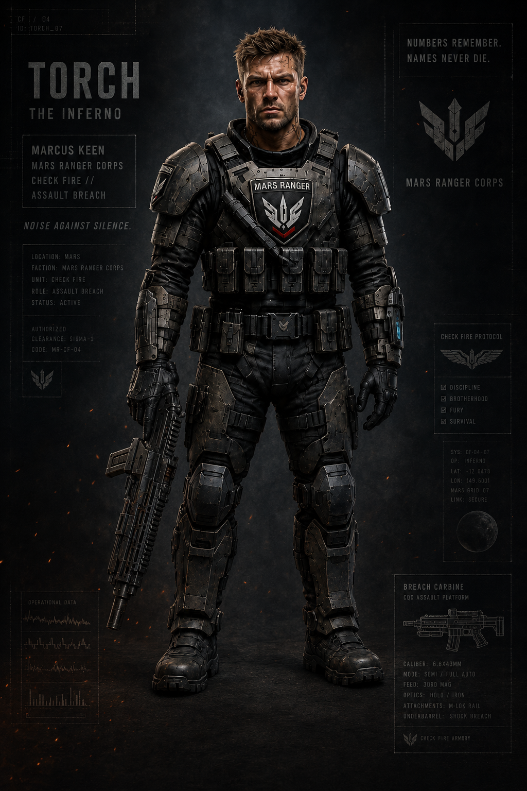 Marcus Torch Keen, Mars Ranger Corps breacher and member of Check Fire